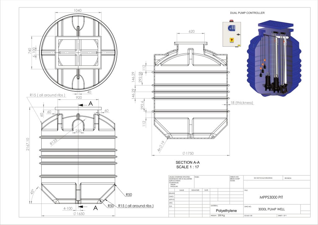 Polyethylene Pump Well 3,000ltr with Dual Pumps | Tankless