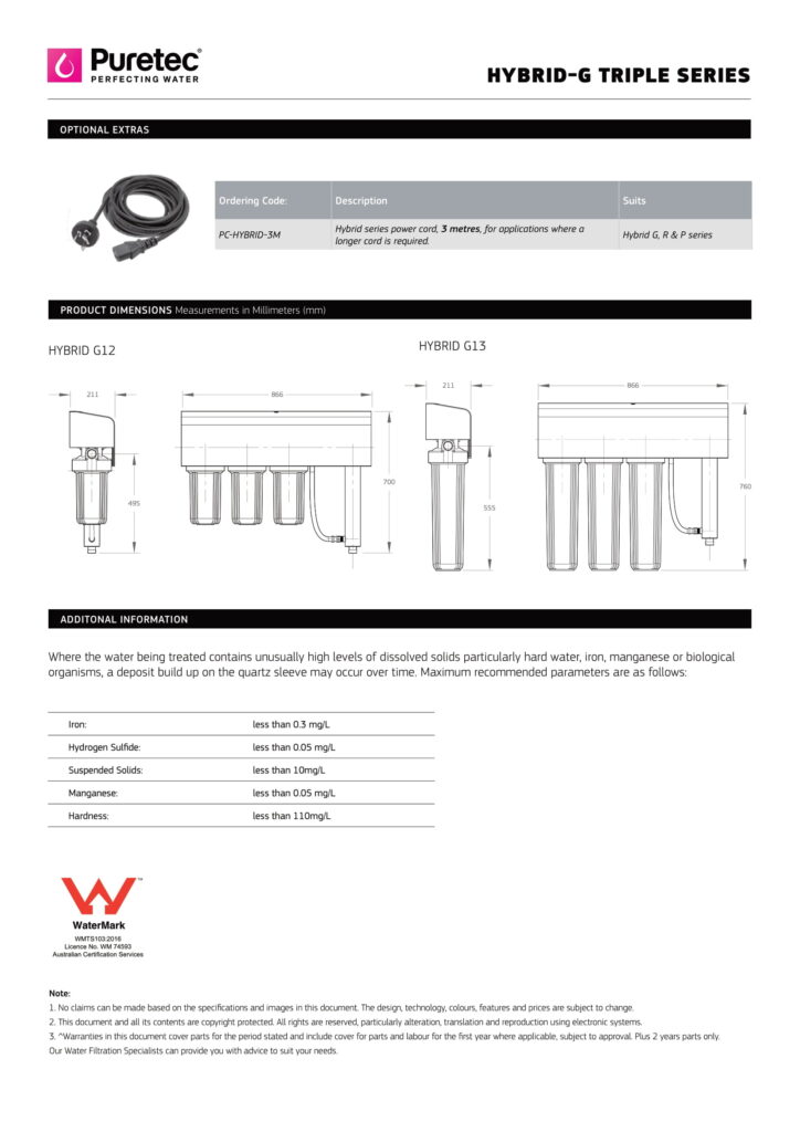 Puretec Hybrid G Series Triple Specifications -3